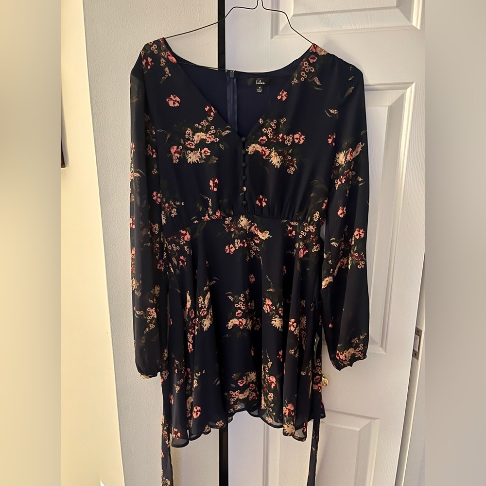 Dark blue floral long sleeve dress